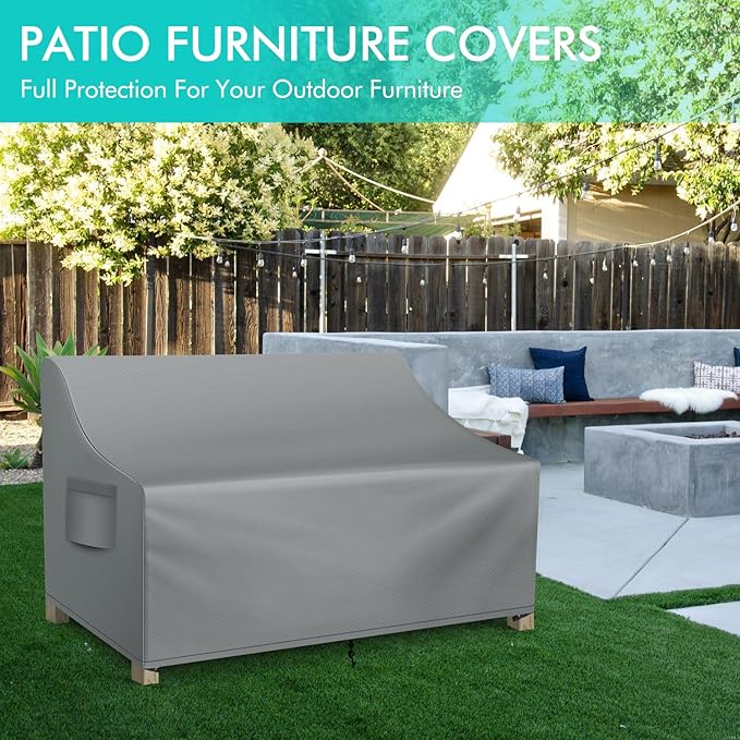 WLEAFJ Patio Sofa Cover Waterproof, Outdoor Loveseat Cover, Heavy Duty Deep Lounge Loveseat Cover, Large Lawn Patio Furniture Covers with Air Vent, 70’’ W x 38’’ D x 31’’ H, Grey