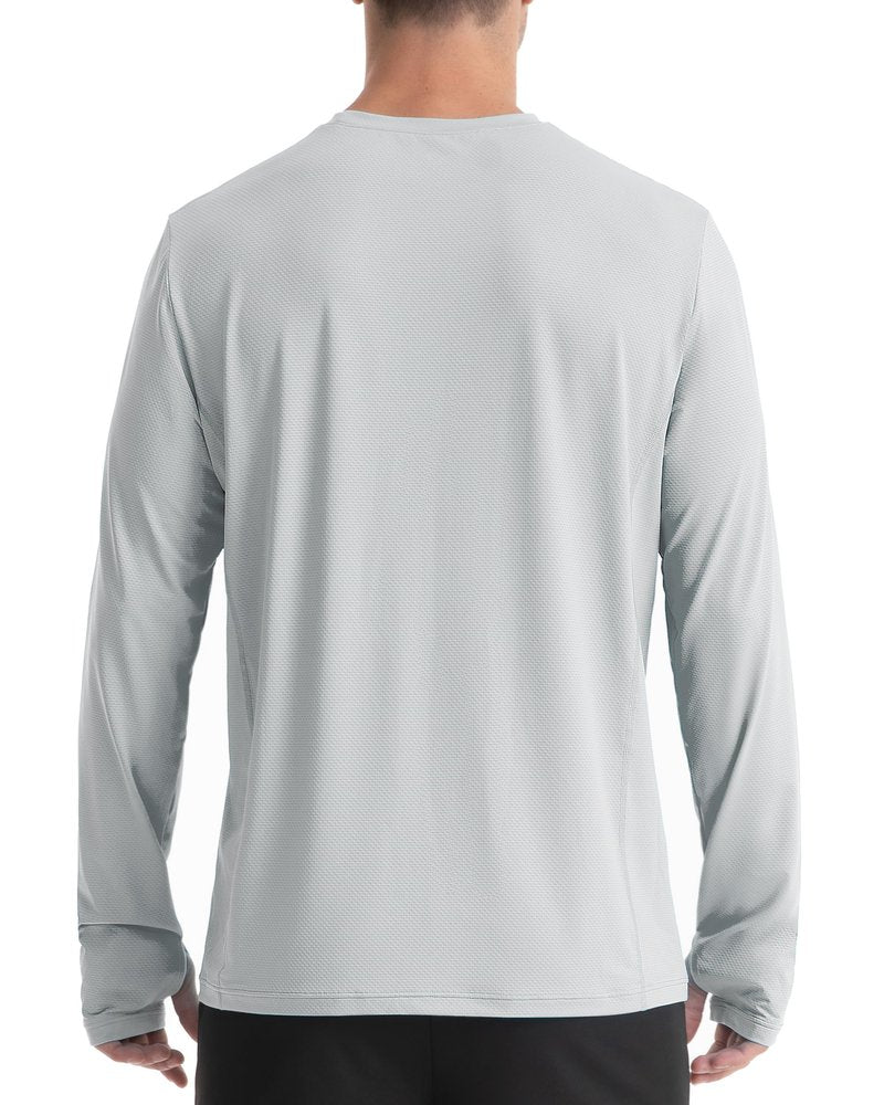 EoBeKee Mens UPF 50+ Sun Protection Shirts, UV Long Sleeve Swim Rash Guard for Hiking Running Fishing Quick Dry Lightweight