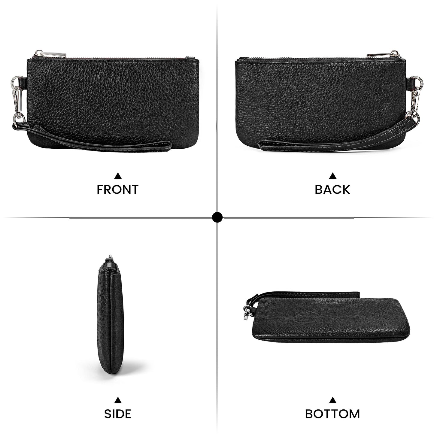 befen Genuine Leather Coin Purse for Women, Small Black Change Purse Womens Small Zipper Wristlet Wallet, Wristlet Money Bag Mini Coin Pouch with Removable Wrist Strap (Lavender)