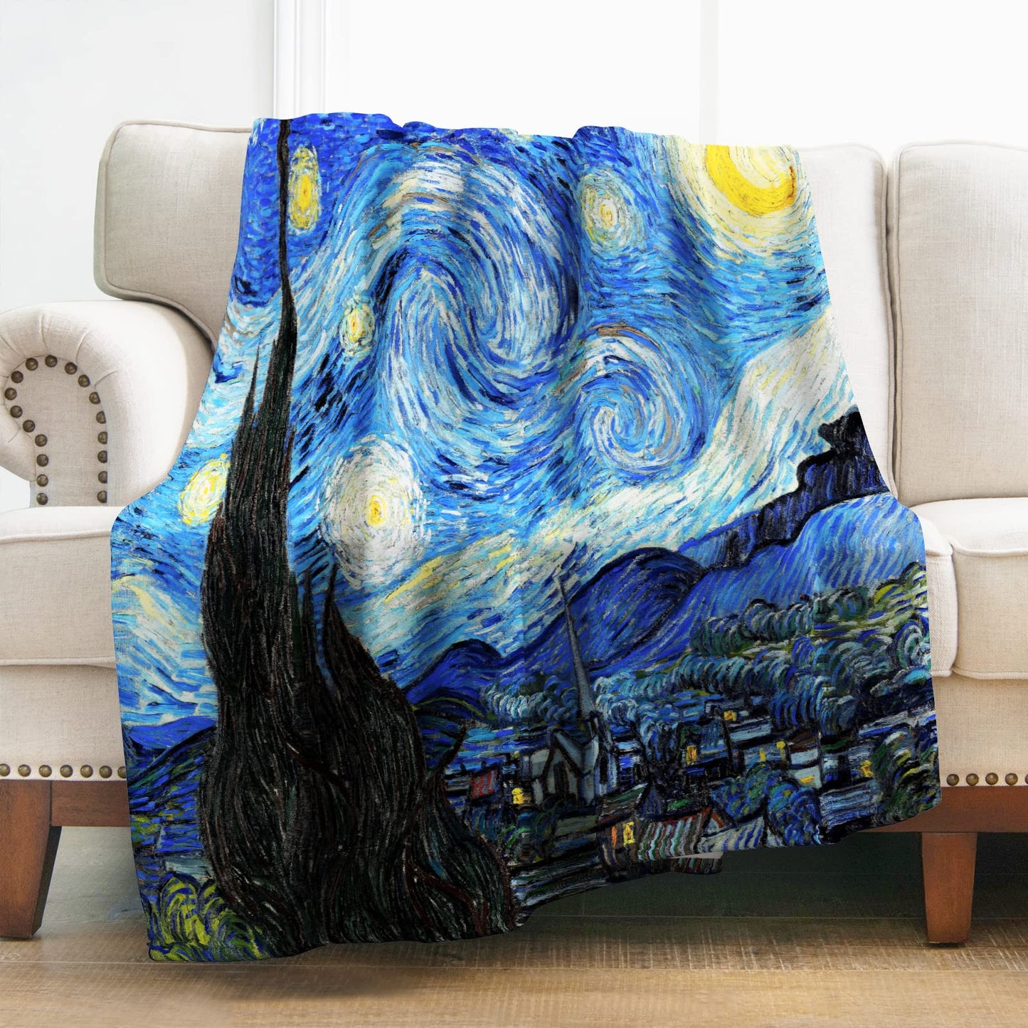 Levens The Starry Night Throw Blanket, Abstract Theme Decor for Couch Bed Sofa Travelling Camping, Birthday Christmas Soft Cozy Lightweight Flannel Fleece Blankets for Kids 50"x60"