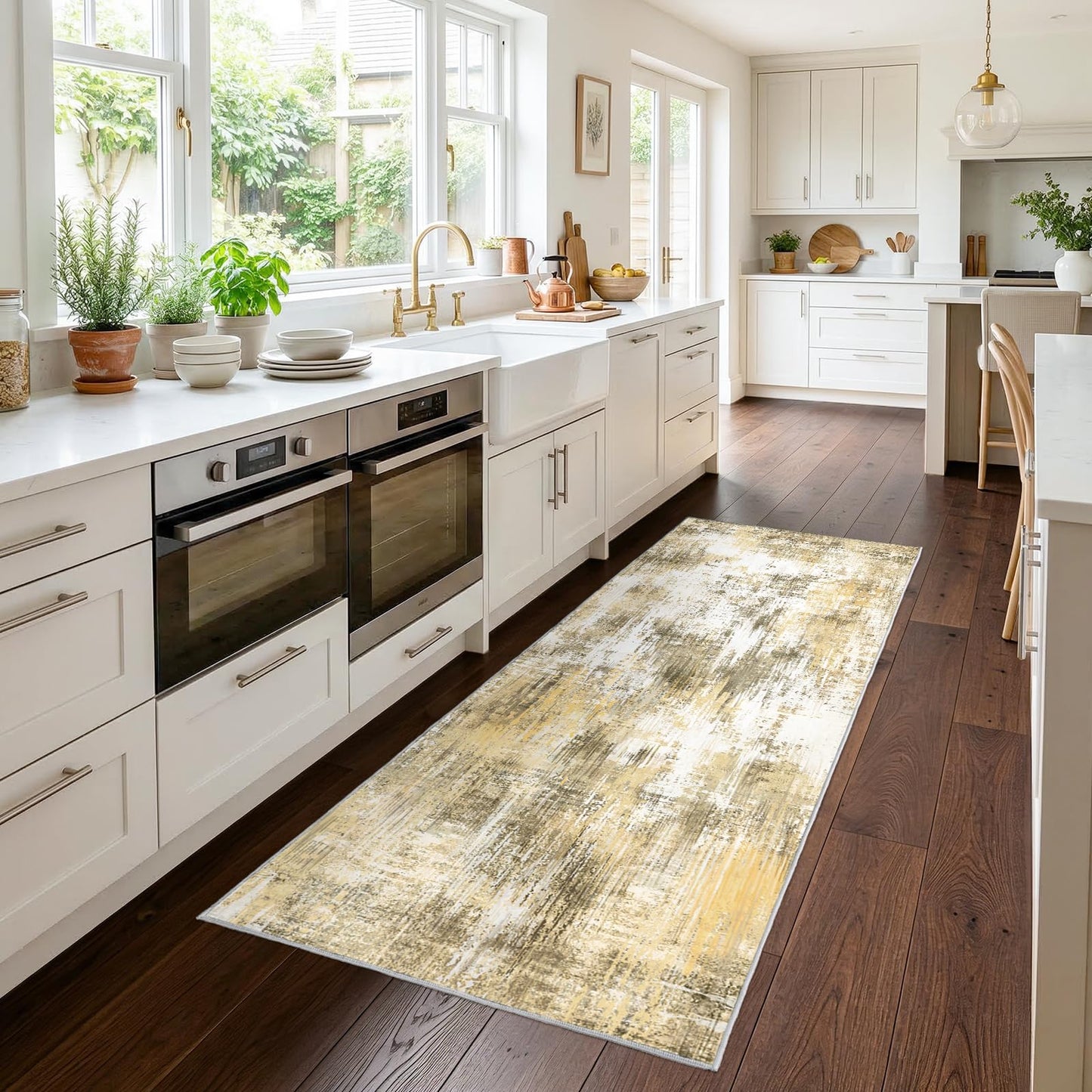 2x6Ft Living Room Runner Rugs Non-Slip Modern Abstract Runner Rug Washable Rugs Carpet for Bedroom Pile Rug for Living Room，Bedroom, Dining Room, Kids Playroom, Home Office Yellow