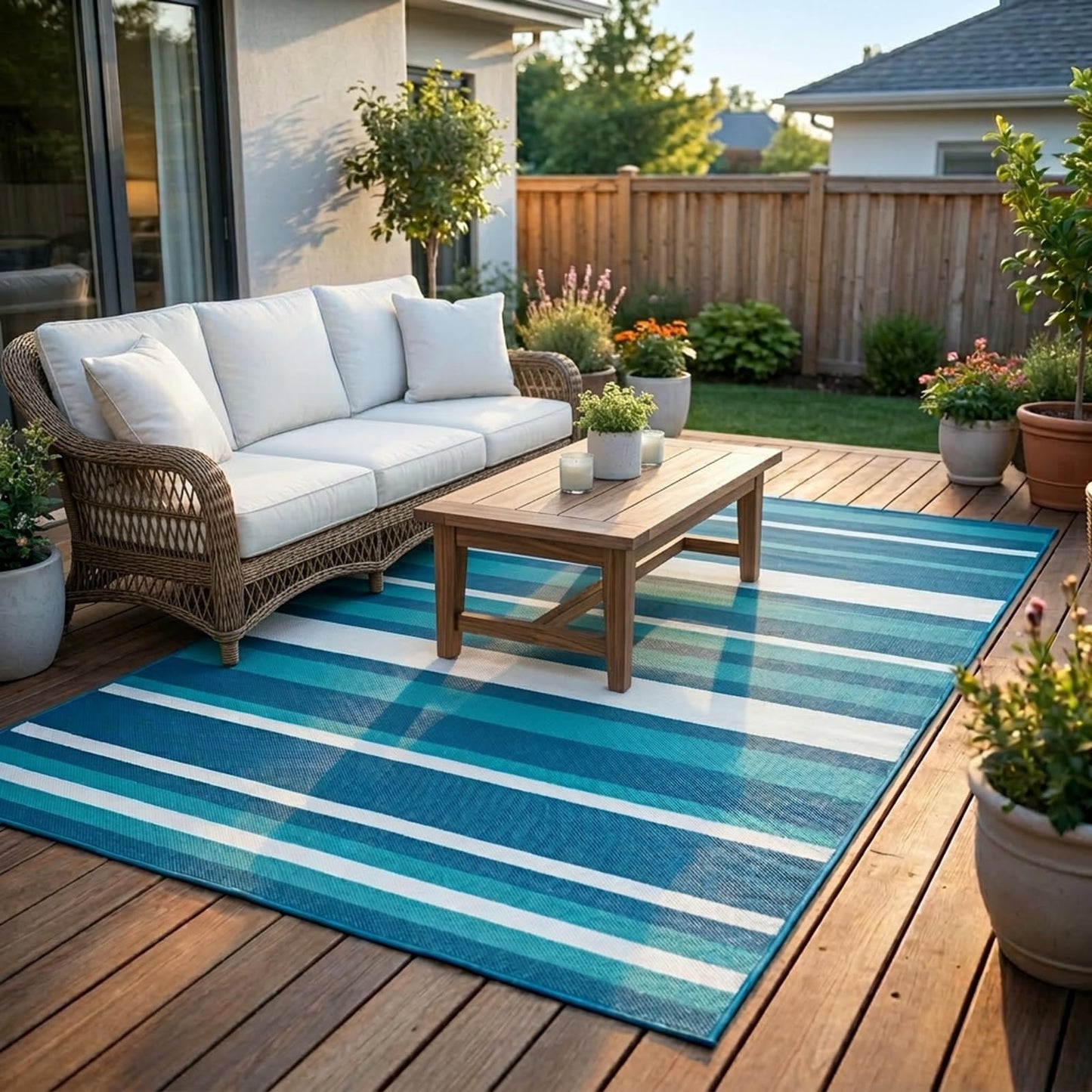 LANVIA Outdoor Patio Rug Camping Essentials - 4x6 FT Outdoor Plastic Straw Rug for Patio Clearance, Waterproof RV Essentials Outside Area Rugs for Deck Garden, Backyard Patio Furniture Set, Blue