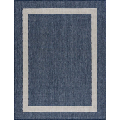 CAMILSON Outdoor Rug 9x12, Large Modern Outside Rugs for Patios Porches Waterproof Durable Washable Non-Shedding, Easy-to-Clean Indoor Outdoor Area Carpet (9 x 12, Bordered - Blue/White)