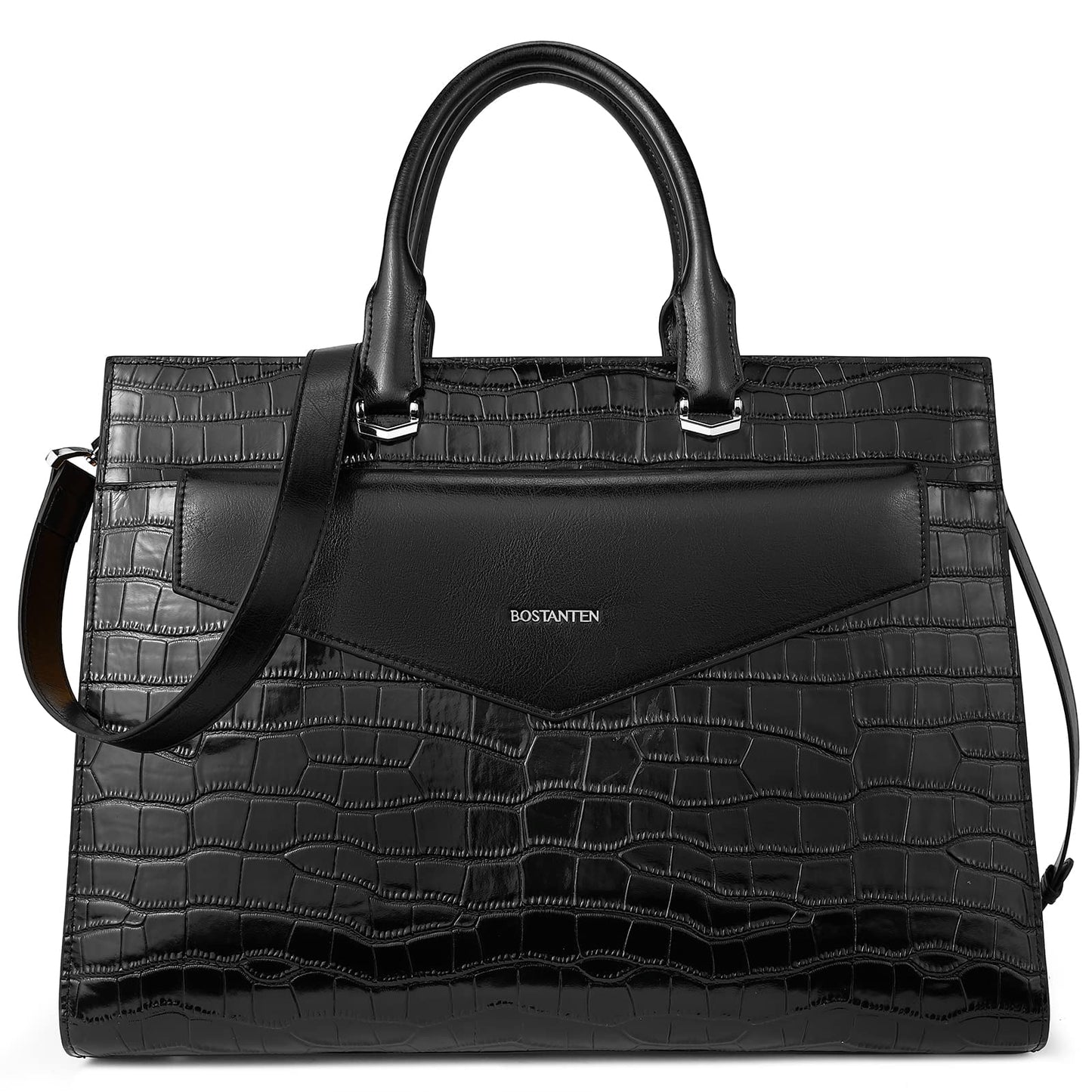 BOSTANTEN Laptop Briefcase for Women 15.6 Inch Tote Bag Genuine Leather Handbag Crocodile Pattern Work Bussiness Bag