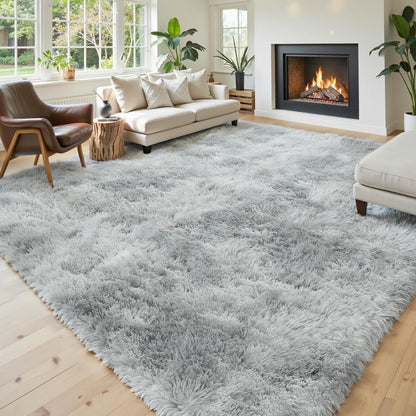 8x10 Area Rugs for Living Room Bedroom, Large Area Rug Shag Shaggy Carpet Soft Plush Furry Bedside Rug, Rugs for Home Decor (Light Grey Tie-Dyed, 8x10 Feet)