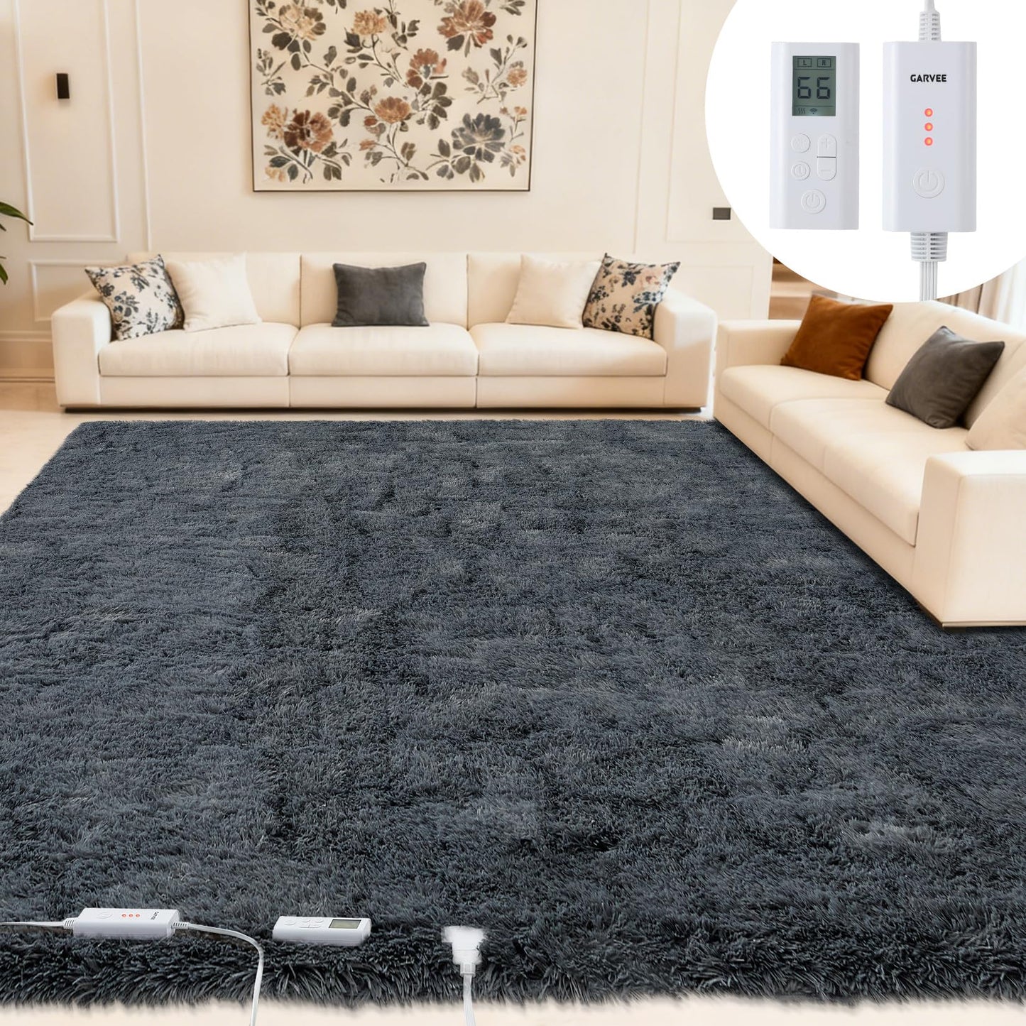 GarveeHome Wireless Heated Floor Mat 8x10 ft, Heated Rug Gaming Rug with 6 Heat Levels & 10H Auto Off, Soft Plush Heating Carpet Foot Warmer for Living Room Bedroom Office Playroom, Grey