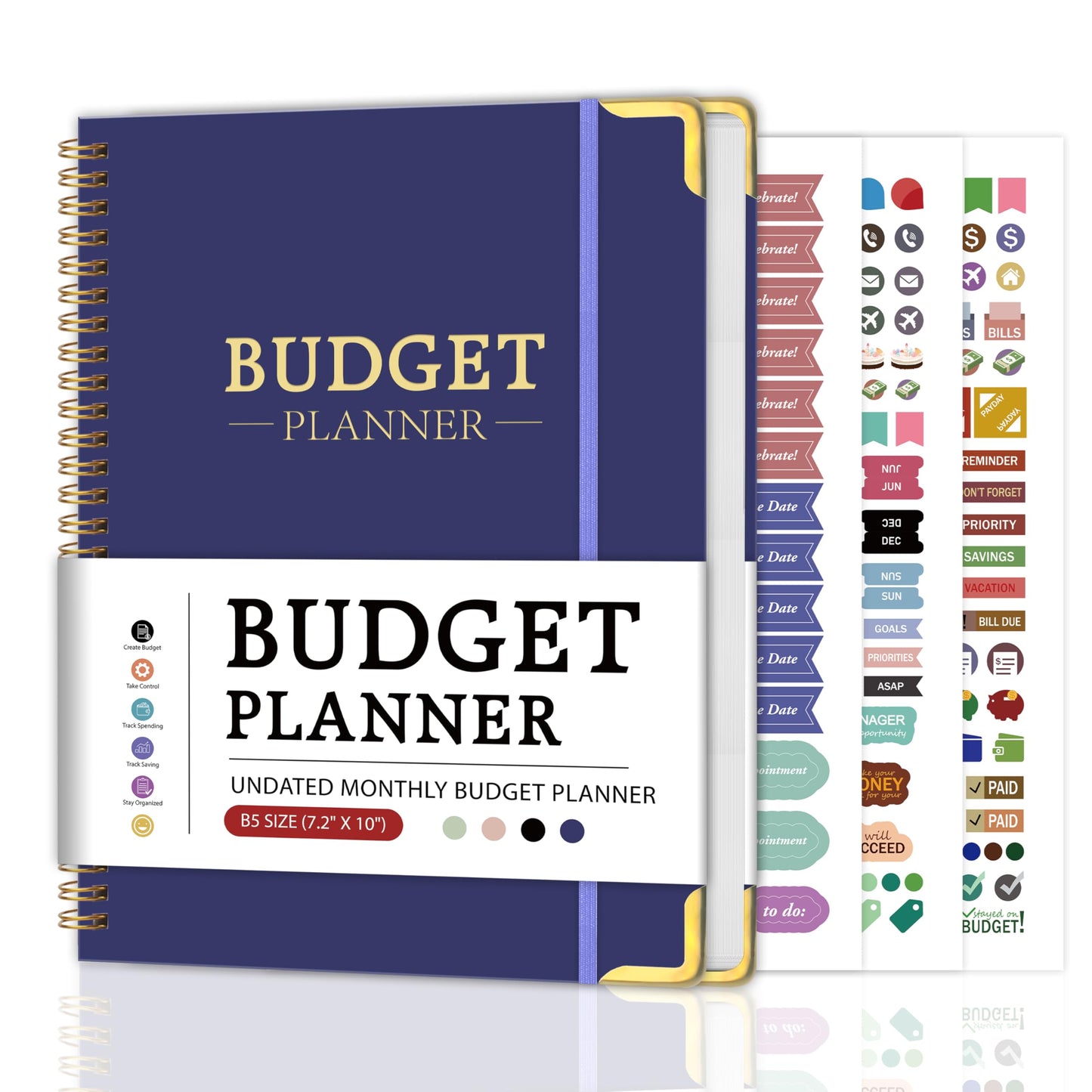 Budget Planner - Monthly Budget Book B5, Undated 12 Month Expense Tracker Notebook with Metal Corner Protectors & Bill Organizer, Hard Cover Financial Account Book for Women Men Home Business, Purple