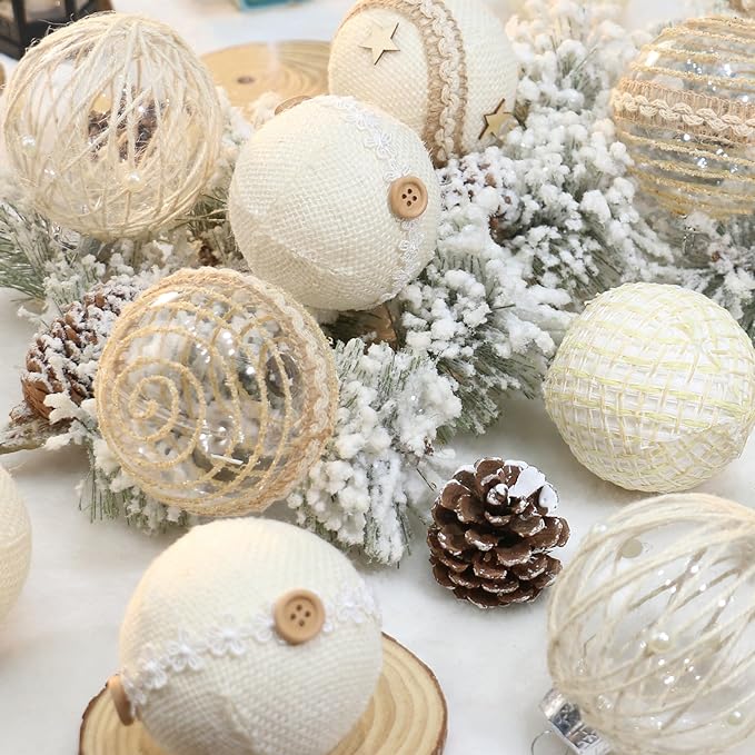 SY Super Bang 12PCS Christmas Ornaments Set, 3.14"/80MM Rustic Shatterproof Christmas Tree Hanging Ball Decorations, for Home Indoor Farmhouse Thanksgiving Xmas Vase Bowls Filler Centerpiece Decor