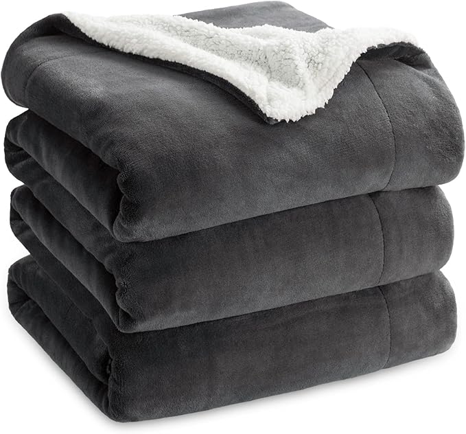 Bedsure GentleSoft Sherpa Fleece Blankets King Size for Bed - Thick and Warm Throw for Men, Soft Fuzzy Plush King Blanket for Winter, Charcoal, 108x90 Inches