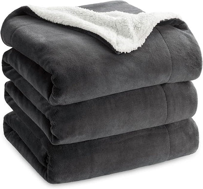 Bedsure GentleSoft Sherpa Fleece Blankets King Size for Bed - Thick and Warm Throw for Men, Soft Fuzzy Plush King Blanket for Winter, Charcoal, 108x90 Inches
