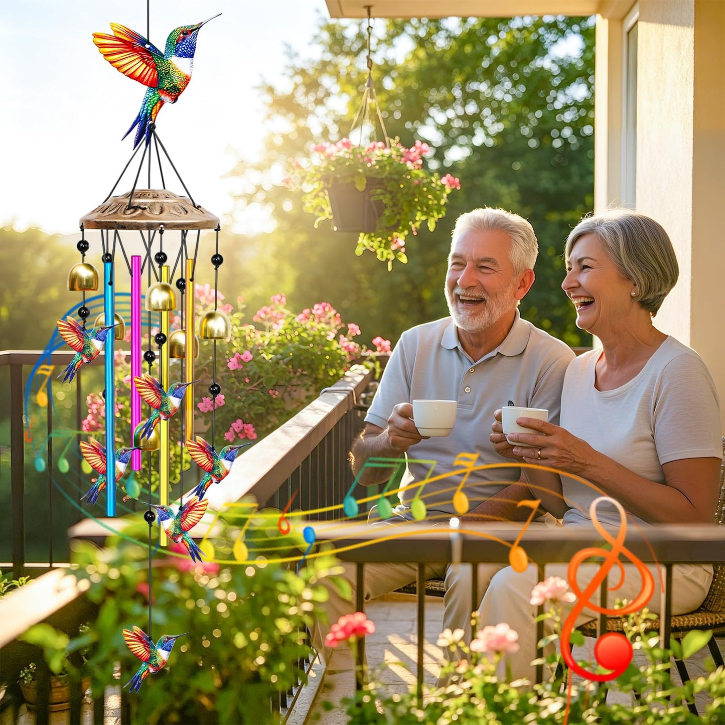 VeyFolzin.st 35" Wind Chimes for Outside, Hand-Tuned Aluminum Windchimes with 6 Bells & Hummingbird Decor, Rustproof Metal Chimes for Garden Patio Porch, Sympathy Memorial Gift(Hummingbird)