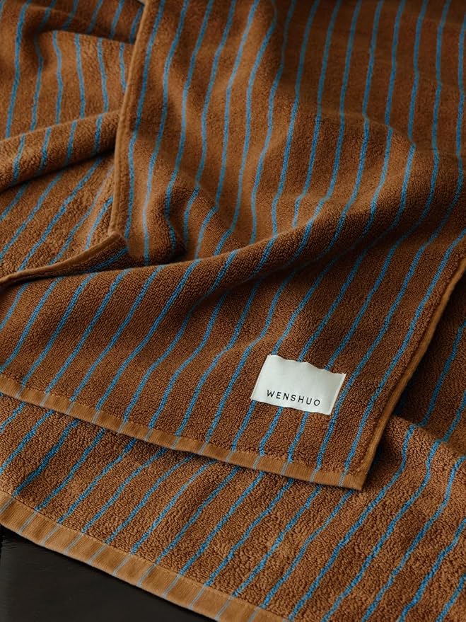 WENSHUO Fluffy Caramel-Striped Pure Cotton Hand Towel, 100% Combed Cotton