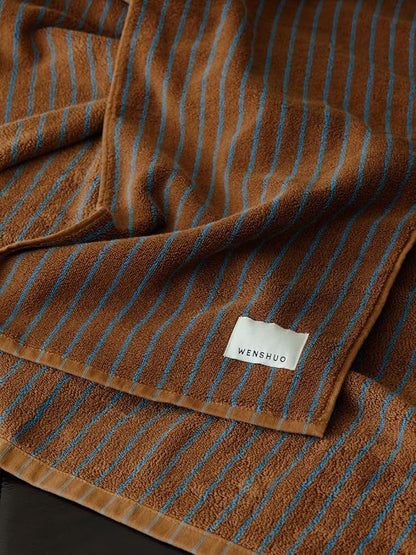 WENSHUO Fluffy Caramel-Striped Pure Cotton Bath Towel, 100% Combed Cotton