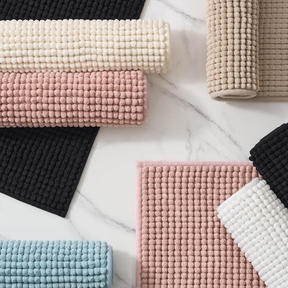 FRESHMINT Thick Chunky Chenille Bathroom Rugs 17"x24", Non Slip Bath Mat for Bathroom Floor, Large Soft Bathroom Decor Accessories, Cute Shower Mat Water Absorbent, Washable, Dusty Pink