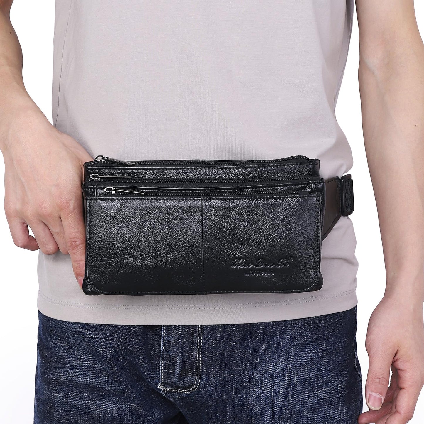 KPYWZER Vintage Leather Fanny Pack Waist Bag for Men Women Outdoor Travel Hunting Hiking Camping Hip Bum Belt Cell Phone Purse Wallet Pouch Retro Crossbody Sling Pouch Black