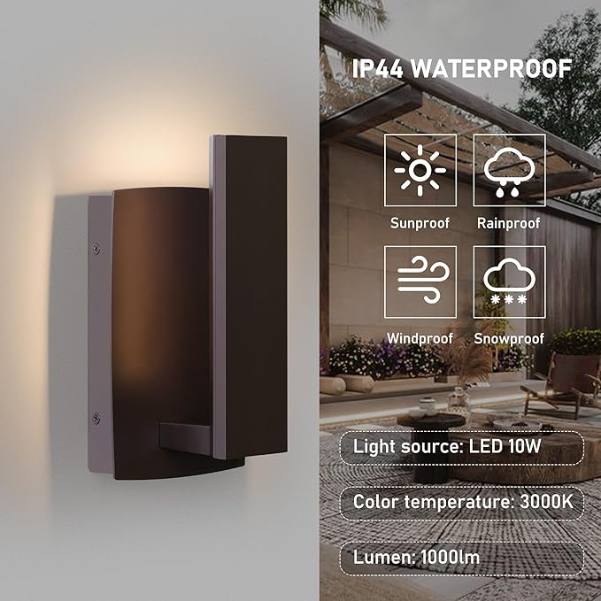 LamQee Modern Outdoor Wall Lights for House LED Integrated, Aluminum Outdoor Porch Light Fixture Wall Mount, 3000K 10W Exterior Wall Sconce Lighting Patio Front Door Garage Indoor, Brown