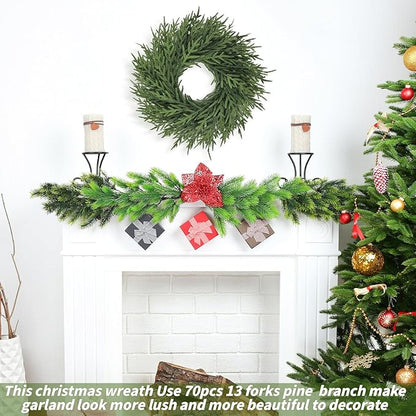 26 inch Norfolk Pine Wreath, Realistic Christmas Wreath for Front Door,Artificial Real Touch Green Wreath Greenery for Door Wall Windows Mantle Outdoor Christmas Decoration