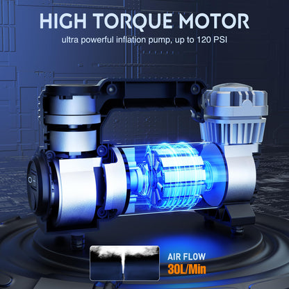Nilight Portable Air Compressor Tire Inflator 12V Heavy Duty 120PSI Metal Pump Double Cylinder Digital Pressure Fast Inflate Auto Shutoff for Car SUV Motorcycle