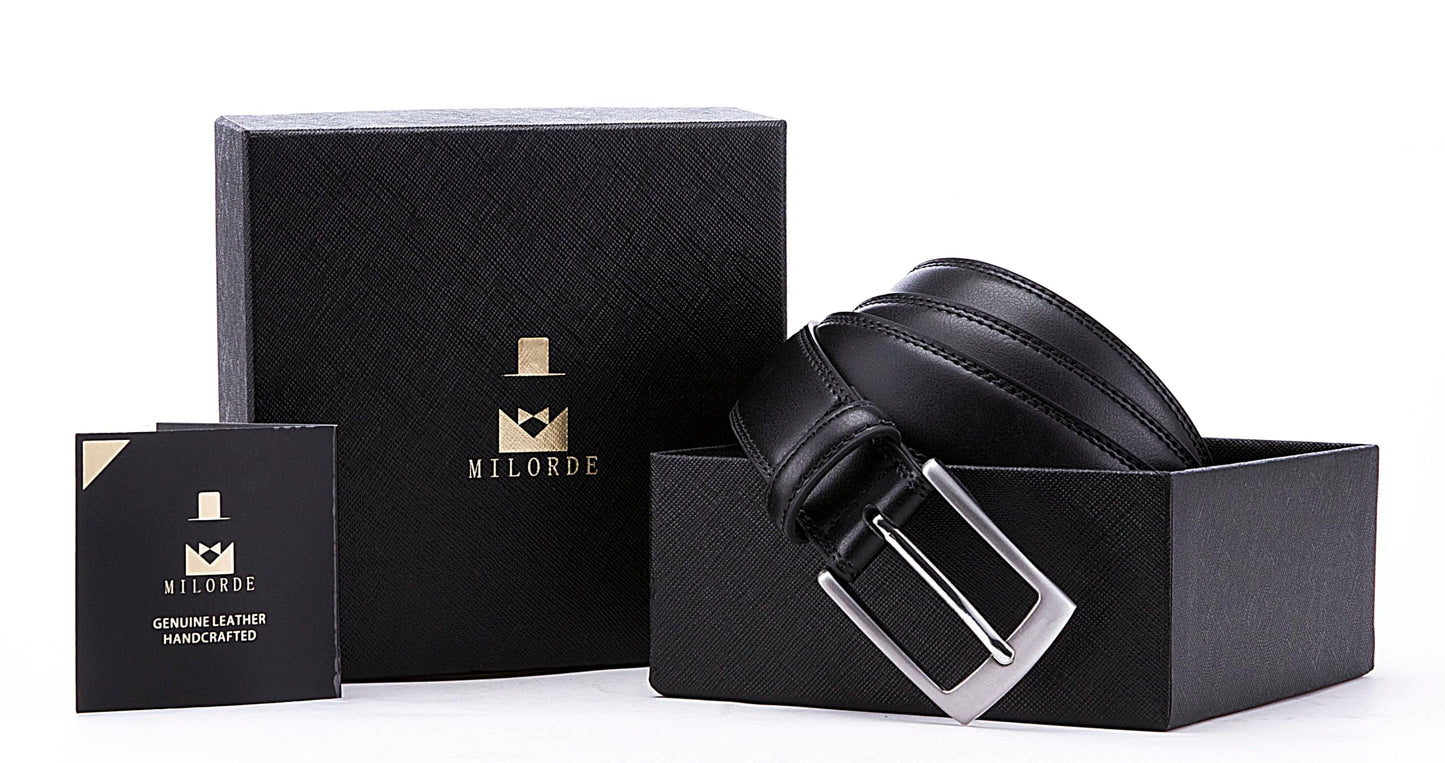 MILORDE Leather Black Belts, Fashion & Classic Design for Dress and Causal (Size 48 (Waist 46), Basic Black)