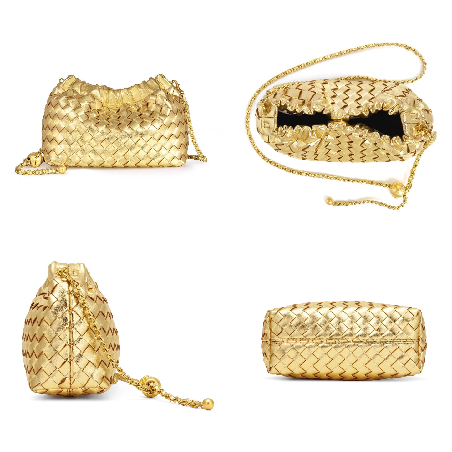 Joryin Woven Women's Crossbody Bag & Evening Purse, Trendy Dumpling Clutch & Hobo Cloud Shoulder Bag Trendy Dumpling Clutch Vegan Leather, Golden
