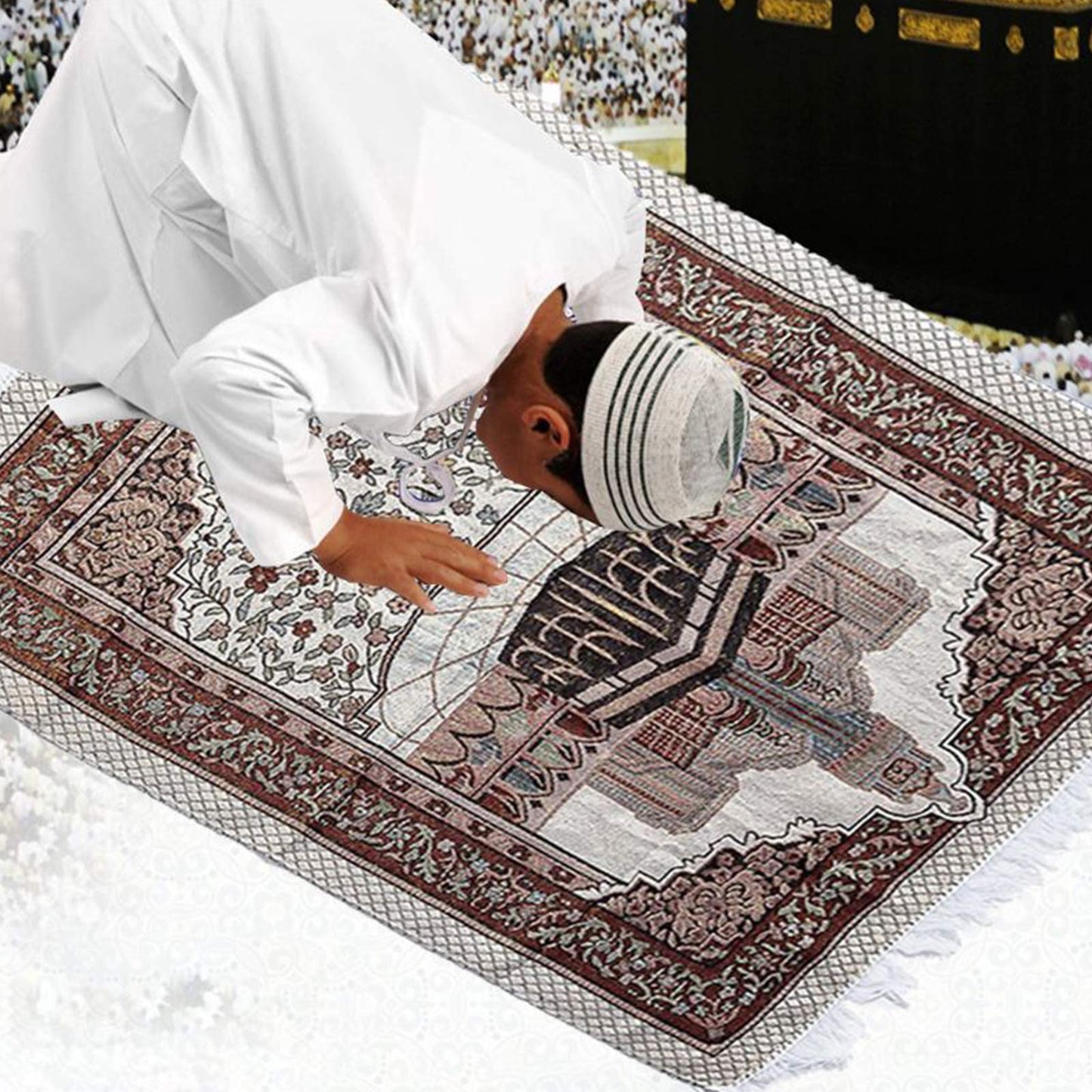 NO BAND 1Set Muslim Prayer Rug Portable Polyester Braided Print Mat Travel Home Waterproof Blanket with Carrying