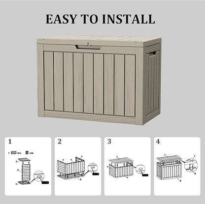 45 Gallon Waterproof Large Resin Deck Box Indoor/Outdoor Lockable Storage Container and Seating for Garden, Pool, and Patio (45 Gallon, Grey)