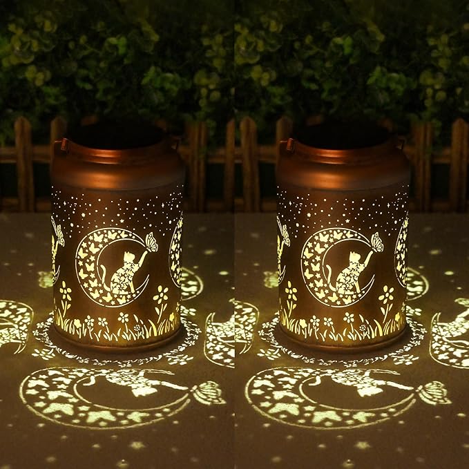 Christmas Decorations Gifts for Women Men Mom, 2 Pack Cat Solar Lights Outdoor Waterproof, Mothers Day Gifts Decoration Outside for Outdoor, Yard, Lawn, Balcony Garden Decor Solar Lantern