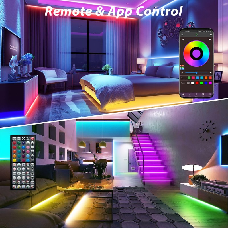 Ledagic 50 ft LED Lights for Bedroom Music Sync RGB LED Strip Lights with APP & Remote Control LED Lights for Room Home Party Christmas Wall Decor (1 Roll of 50ft)