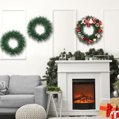 Zeyune Christmas DIY Green Wreath 14 Inch Artificial Christmas Wreaths Faux Plain Wreaths for Decorating Front Door Window Room Farmhouse Xmas Party Indoor Outdoor(Pine Needle,8 Pcs)
