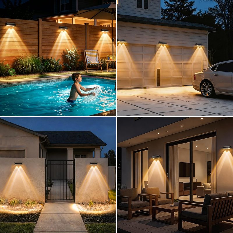 echosari Solar Fence Lights 8 Pack, 100 Lumen Ultra Bright Solar Wall Lights Outdoor Waterproof Lighting Auto ON/Off for Backyard Patio Railing Porch Step (2700K Warm White)