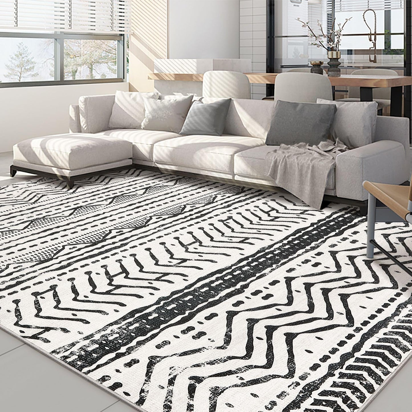 Nakagishi Black Rug Living Room 5X7: Washable Boho Large Neutral Soft Rug Modern Stain Resistant Moroccan Indoor Non-Slip Carpet for Bedroom Kids Playroom Office Dining Room Classroom Dorm