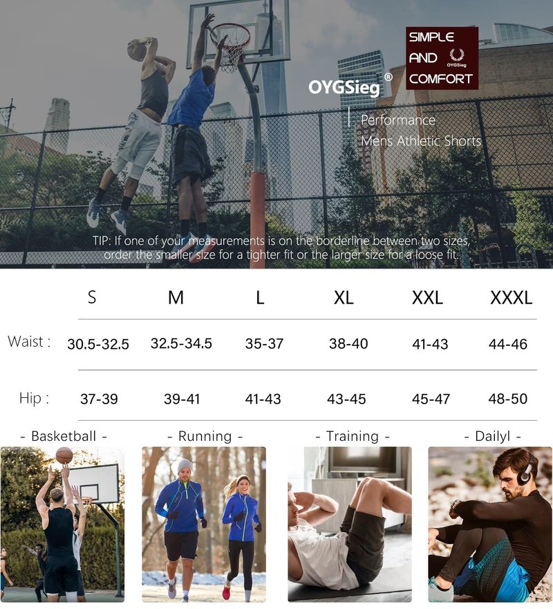 OYGSieg 6 Pack Mens Mesh Athletic Basketball Shorts Gym Shorts with Pockets, Quick Dry Workout Running Shorts Casual for Men L
