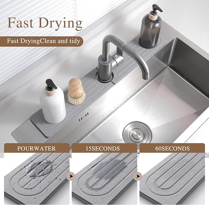 Faucet Mat for Kitchen Sink -Diatomite Stone Drying Mat for Kitchen Counter &