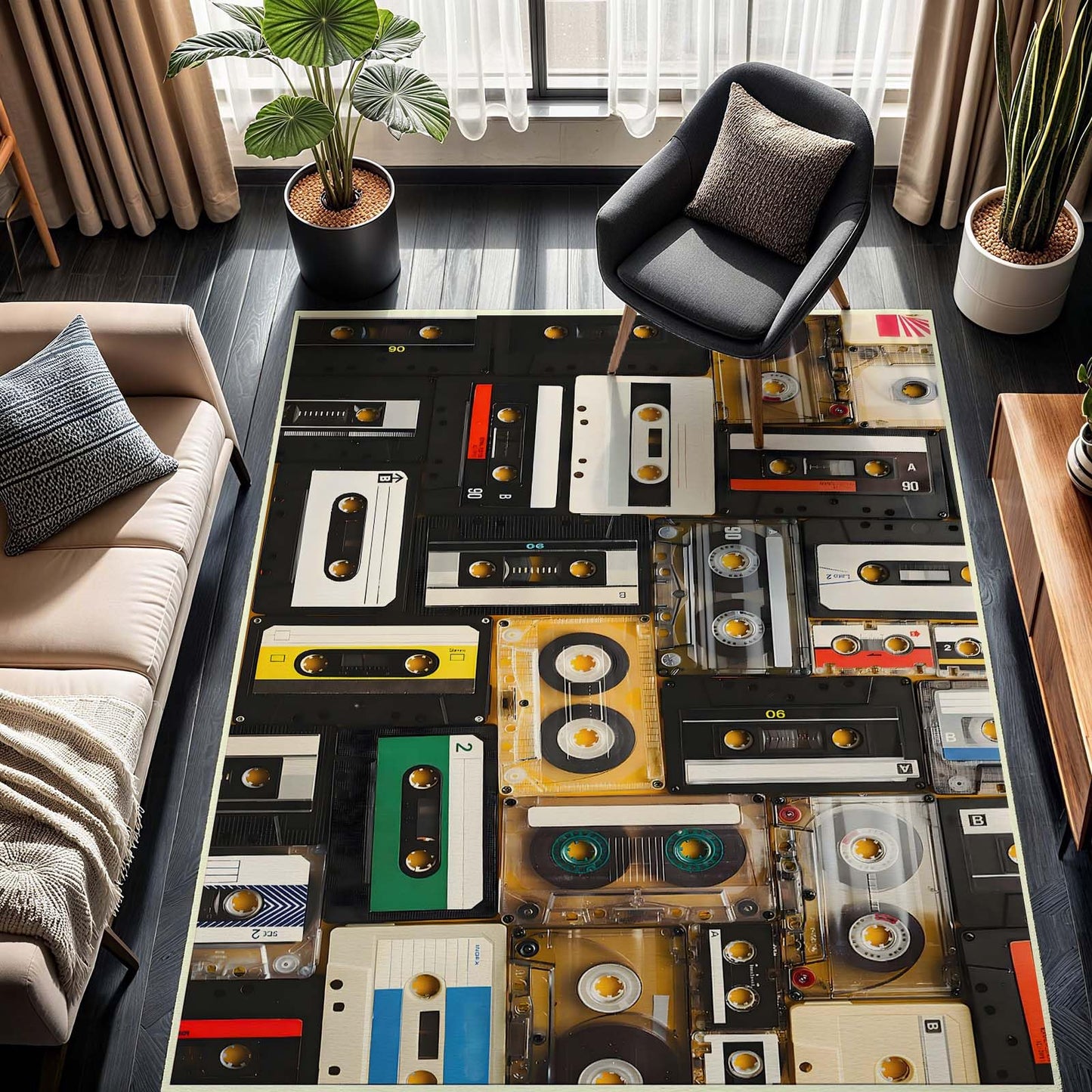 4x6 Classic Cassette Rug, Vintage Cassette Area Rug, Music Rugs, Retro Music Rugs, Washable Non Slip Soft Low Pile Carpet for Living Room, Bedroom
