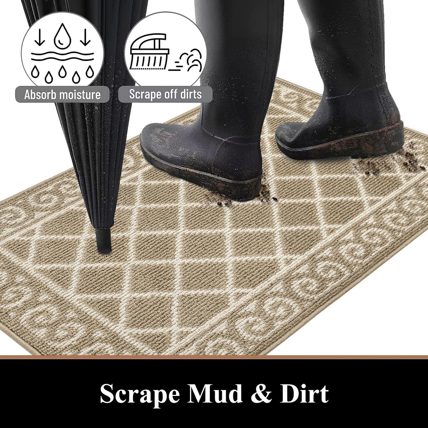 HEBE Indoor Door Mat 24"x36" Non Slip, Washable Welcome Mats for Front Door Entrance, Low Profile Dirt Trapper Doormat Entry Carpet for Entryway, Kitchen, Bathroom