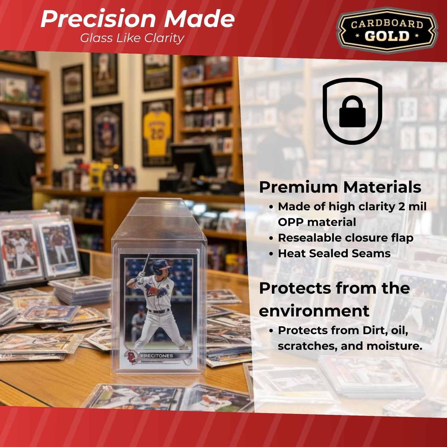 Cardboard Gold Toploader Sleeves - Ultimate Protection Resealable Snug Fit Top Loader Sleeves - Acid Free Archival Safe - Holds Toploaders Securely (140pt-190pt Sleeves, 50 Toploader Sleeves)
