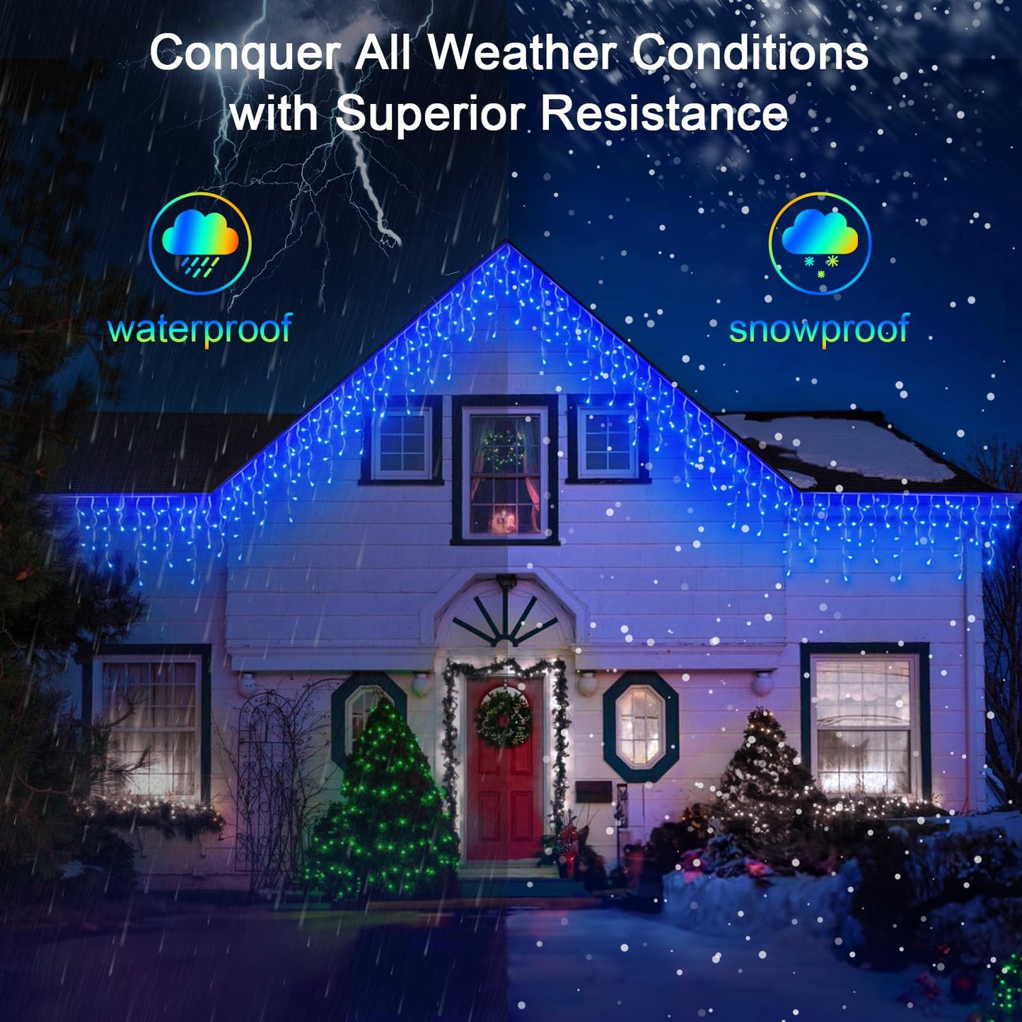 WUXYIYANG 132FT 1332 LED Outdoor Christmas Lights - 296 Ice Drops, 12 Pro Modes with Timer Memory & Brightness, Waterproof Hanging Ice String Light for Holiday Wedding Garden Fence House Decor (Blue)