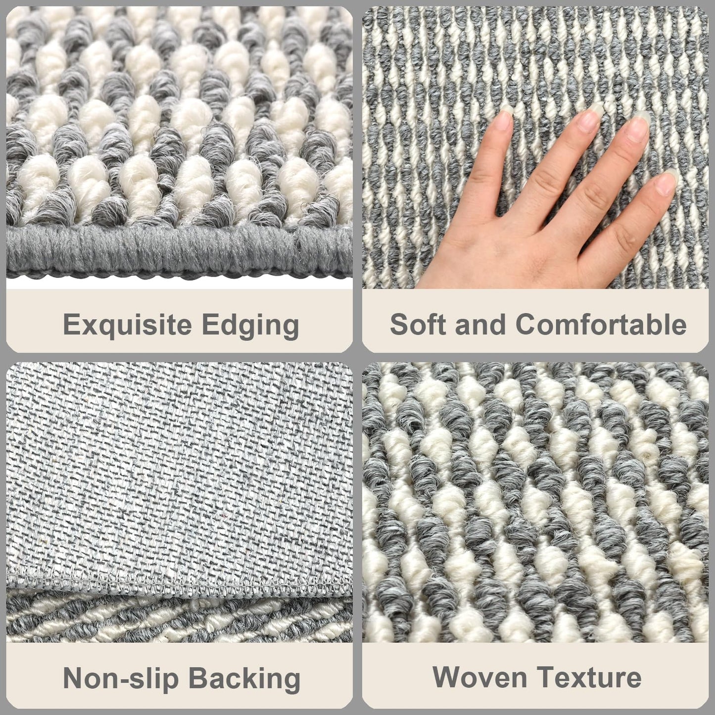 HOMELEPHANT Corner Kitchen Rug Non Slip Washable, Faux Sisal Fan-Shaped Corner Kitchen Mat, Circular Sector Corner Reading Rug, Radius 100cm, White/Grey