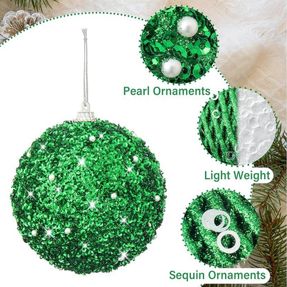 3.15" Christmas Ball Ornaments Glitter Shatterproof Christmas Tree Ornaments Sequin Xmas Hanging Balls Decorations for Wedding Party Holiday(Green, 12pc-8cm)