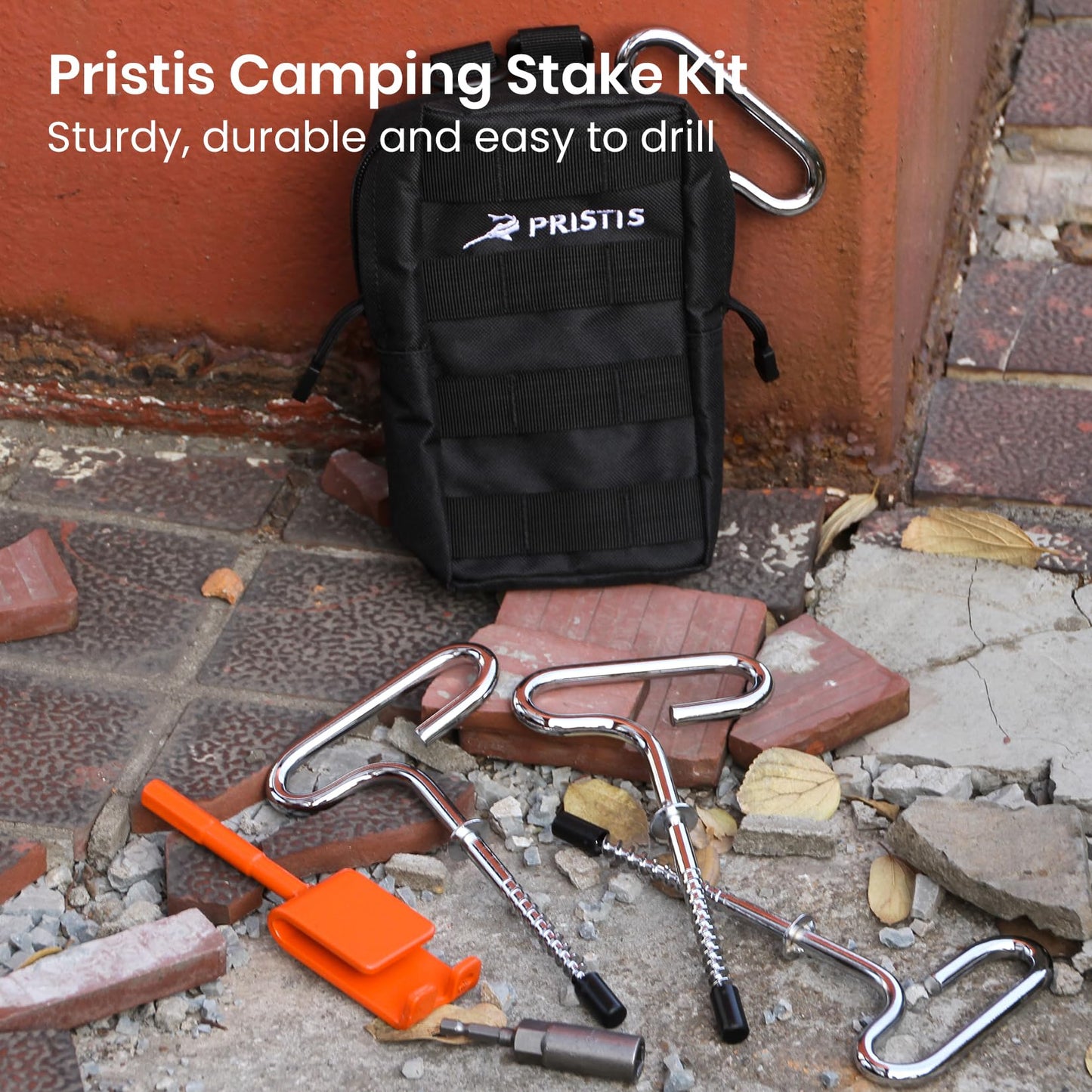 Pristis Ice Anchor Tool Kit, Ice Fishing Tent Stakes Nails with Drill Adapter, Stainless Steel Augers Accessories Set, Threaded Gear Equipment with Protective Bag for Setting Up Camping Shelter Shanty
