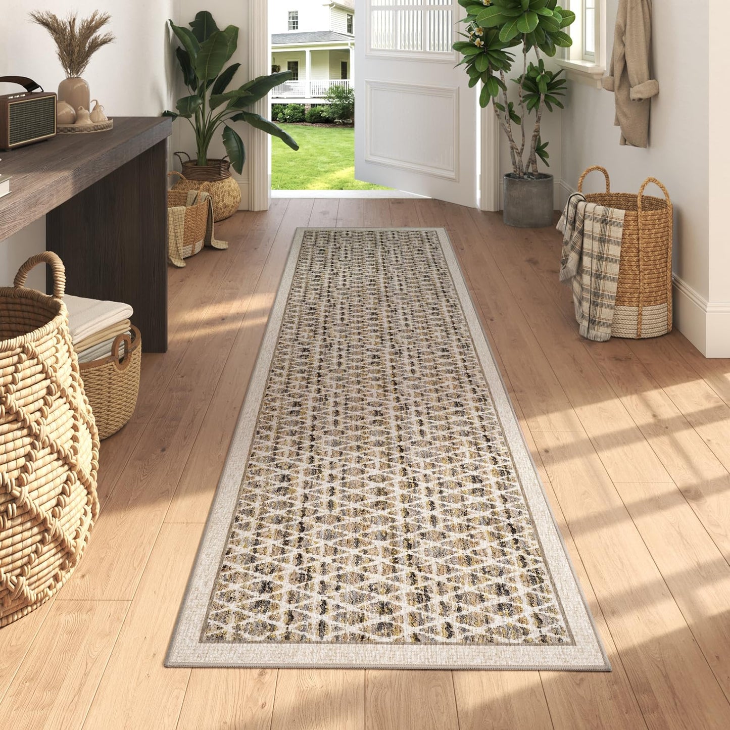 Washable Runner Rug 2x6 for Hallway, Non Slip Kitchen Runner Rug, Soft Low Pile Indoor Carpet Runner for Entryway, Laundry Room, Bedroom Decor (2'x6', Beige)