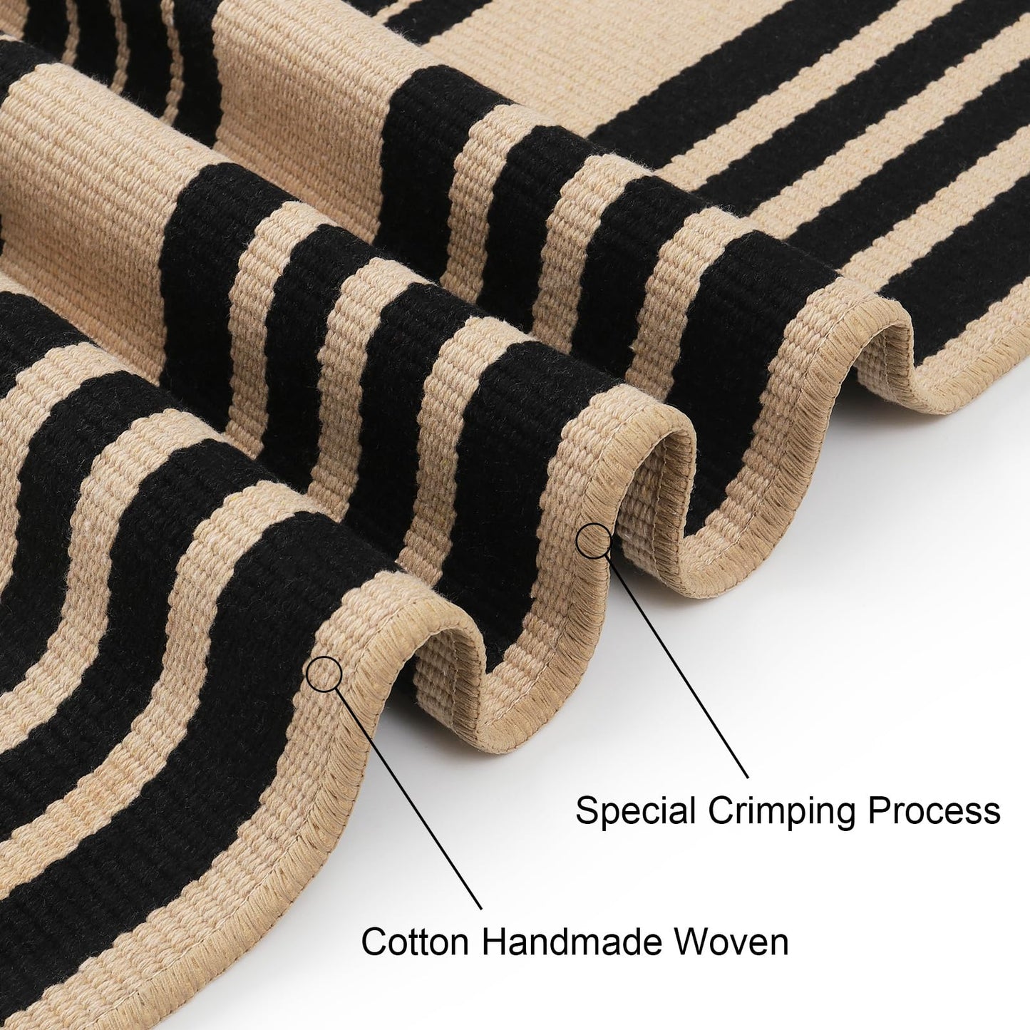 Sungea Striped Outdoor Front Door Mat 24"x51", Cotton Hand Woven Washable Black and Khaki Rug Runner, Reversible Foldable Indoor Layered Front Door Rugs for Entryway/Farmhouse/Home Entrance