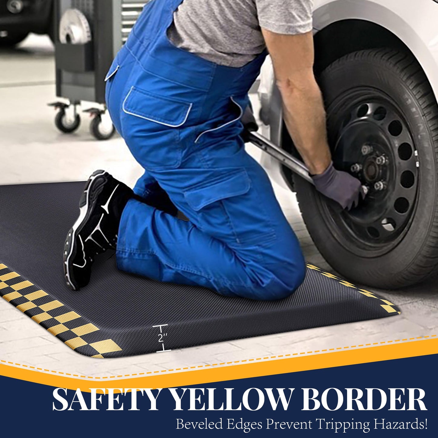 Anti Fatigue Mat for Industrial - 39"x20" Standing Floor Mat with Safety Yellow Border, Ergonomic Work Mat for Warehouse, Garage, Public - Relieves Back & Leg Pain