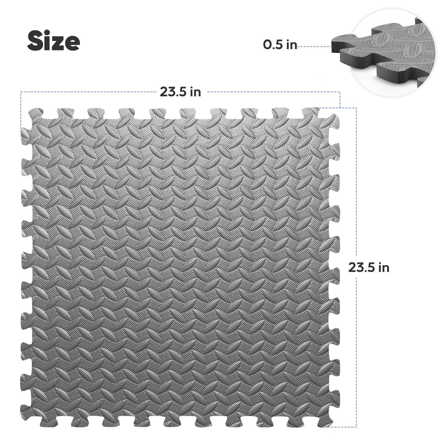 Home Gym Mat, Puzzle Exercise Mat, EVA Interlocking Foam Floor Tiles for Home Workout Equipment and Kids' Play Areas - Grey, 24 in x 24 in x ½ in - 16 Tiles (Grey, 16 Pack, 64 SQ FT)
