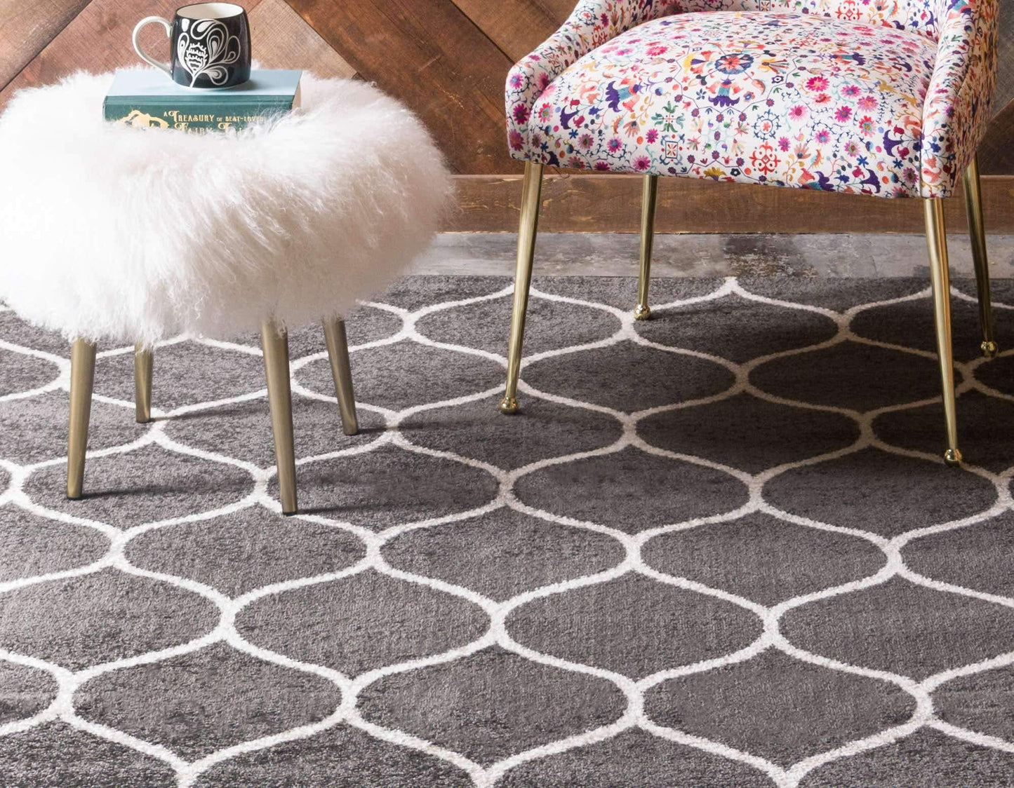 Unique Loom Trellis Frieze Collection Area Rug - Rounded (8' x 10', Dark Gray/ Ivory)