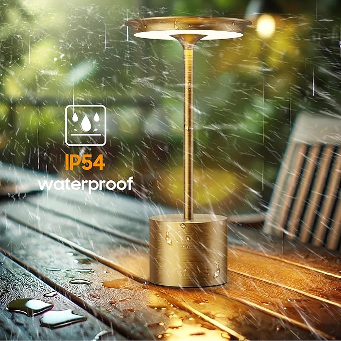 Cordless Table Lamp,Rechargeable 6000mAh Battery Operated Portable Table Light, 3 Color Stepless Dimmable Battery Lamps, LED Table Light for/Restaurant/Outdoor/Patio(Gold)