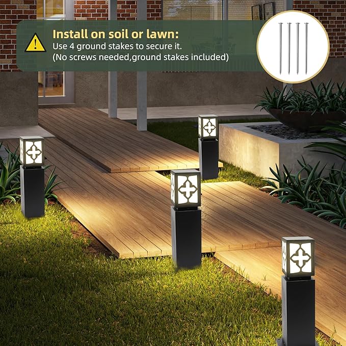 Landscape Path Lights 24" IP65 Waterproof Bollard Lights, Heavy Duty Steel Stable Widened Base E27 Lamp Holder, Modern Outdoor Path Lights Bollard for Lawn, Patio, Courtyard, Driveway, Cross 1pack