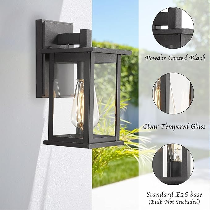 Bestshared Outdoor Wall Lantern Sconce,Outside Wall Lights for House,Porch Lighting Fixture,Anti-Rust Powder Coat Black Lamp Light for Front Porch Corridor Doorway Patio(Black,4 Pack)