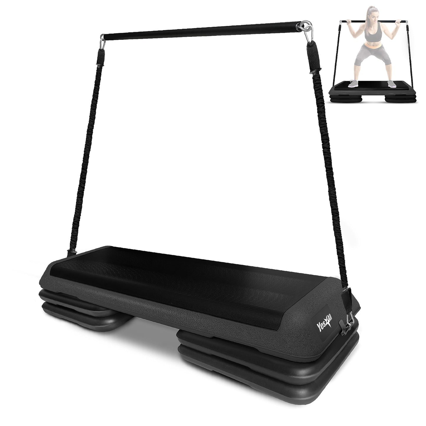 Yes4All Adjustable Workout Aerobic Exercise Step Platform Health Club Size with 4 Adjustable Risers Included and Advanced Risers Options - Black