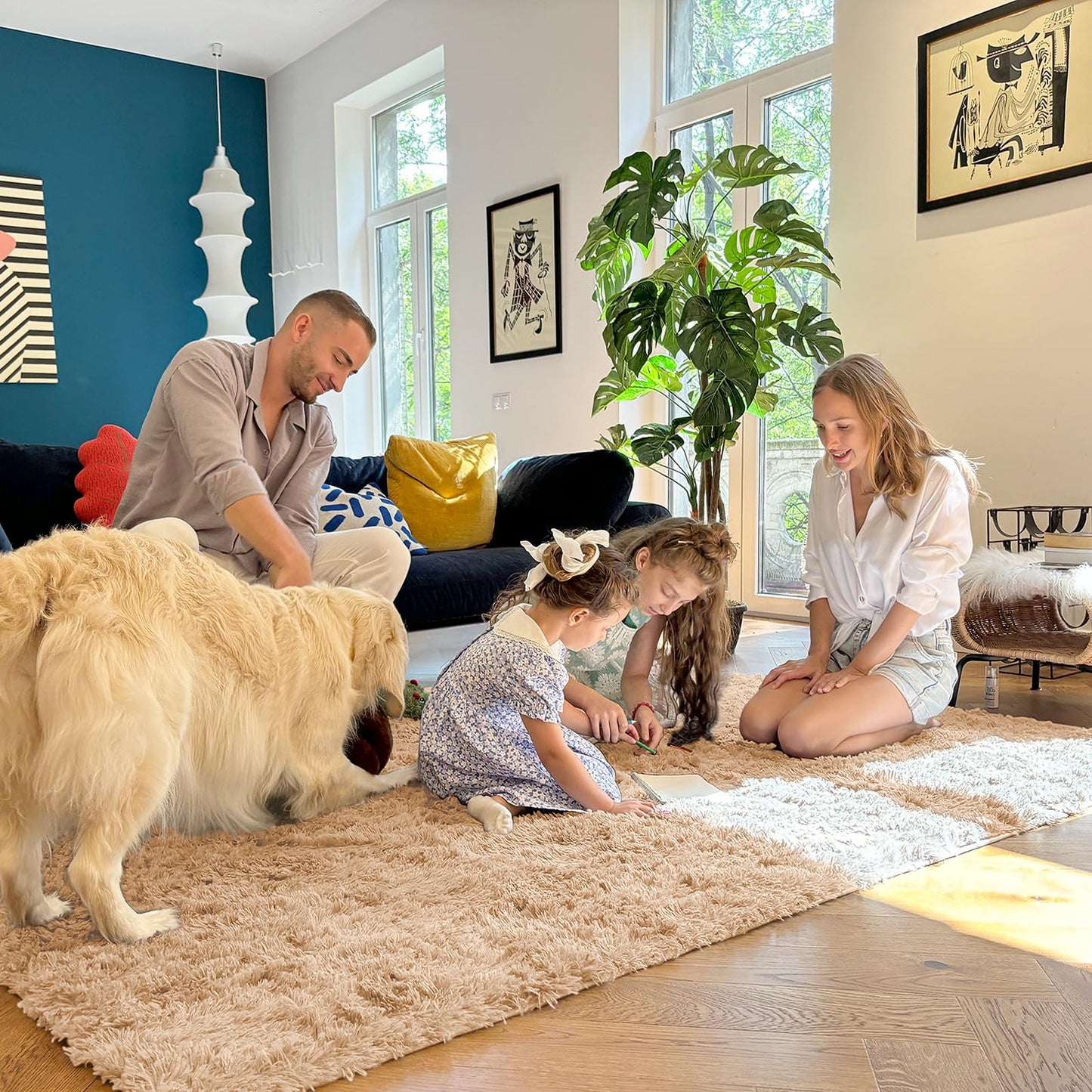 OLANLY 5x7 Machine Washable Large Area Rugs for Living Room, Bedroom, Soft Fluffy Shaggy Bedside Rug, Indoor Floor Carpet for Kids Girls and Boys, Dorms, Nursery, Home Decor Aesthetic, Beige